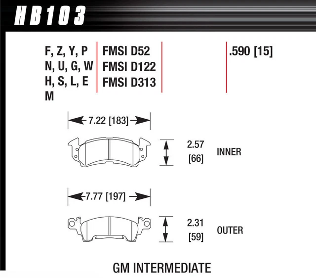 HAWK BRAKE Brake Pad GM D-52 Blue Pad HB103E.590