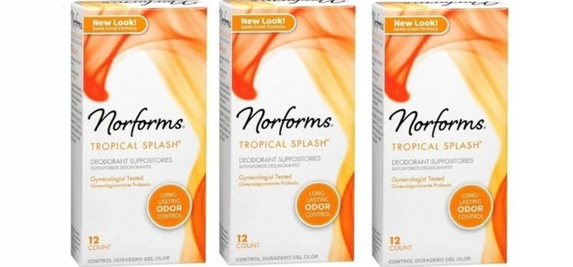 Paquete de 3 supositorios de desodorante femenino de larga duración Norforms, tropical 12 ea