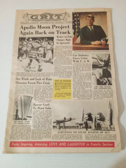 Periódico Grit Family 10 de septiembre 1967 Apollo Moon Project Again Back On Track