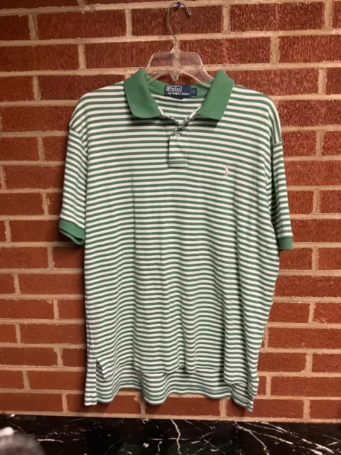 Vintage LARGE RALPH LAUREN POLO short sleeve Dress SHIRT button up vtg green