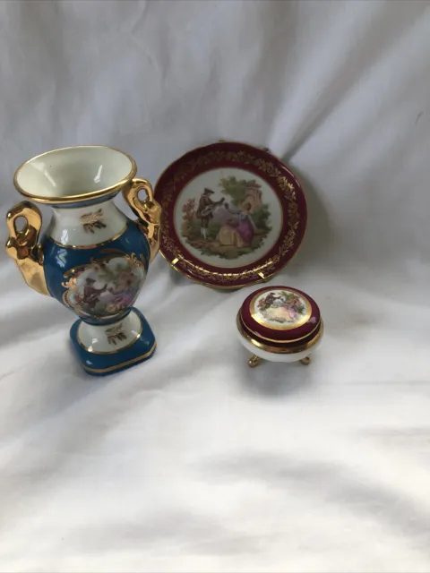 Porcelaine D’ Art Limoges Pill Box Small Vase ..small Plate