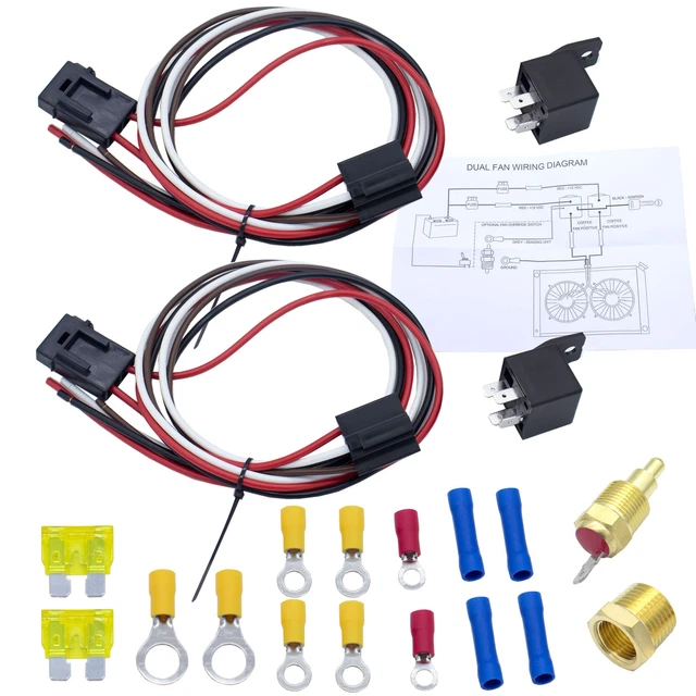 Dual Electric Cooling Fan Relay Switch Kit 4Pin Radiator Electric Fan Thermostat