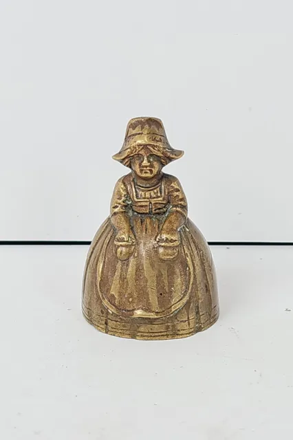 Vintage Depose Miniature Brass Hand Dinner Bell Dutch Lady Milk Maid 2.75" Tall