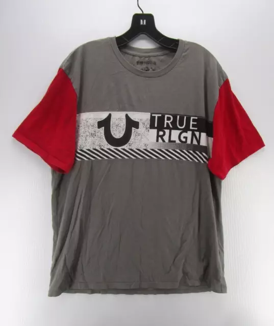 True Religion Shirt Men XXL Gray Pullover Crewneck Casual Raglan Graphic Logo