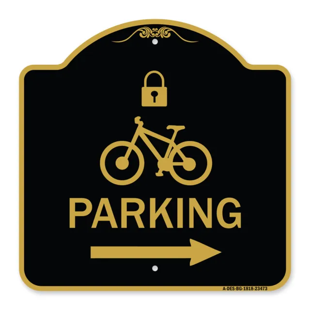Designer Series - Parking (With Lock Cycle & Right Arrow Symbol) Metal Sign