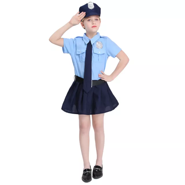 Girls Police Women Costume Policeman Kids Uniform Child Cop Officer Fancy Dress 3