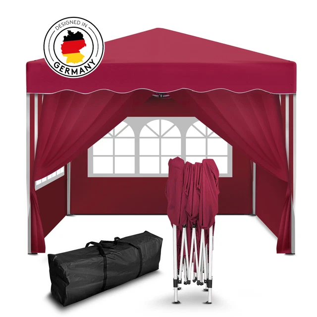 Falt Pavillon 100% WASSERDICHT 4 Seiten Dachmaß 3x3m Garten Zelt Pavillion Rot