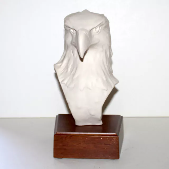 Vintage Bald Eagle head Sculpture D. Price 1988 wood base 9.5" bisque ceramic