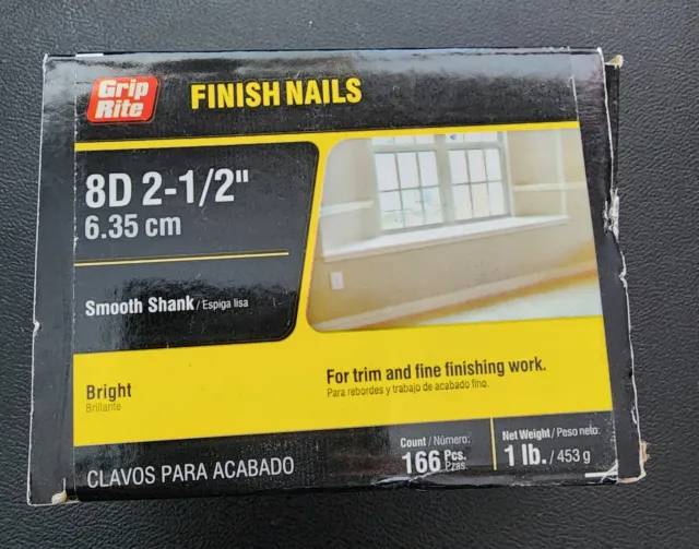 (166-Pk) Grip-Rite Nails 12.5-Gauge Yellow Zinc Steel Finish 2-1/2" 8F1 OPEN BOX