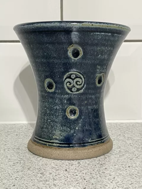 Celtic Clays Blue Pottery Vase Embossed With Celtic Designs Handmade In Ireland