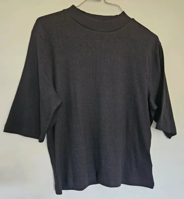 NWT Express Fitted Ribbed Mock-Neck Elbow Sleeve Top Black Size XL Classic Basic
