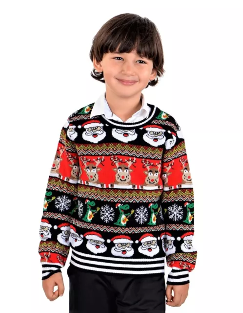 SOCAL LOOK Children Ugly Christmas Sweater Santa Reindeer Pullover Black