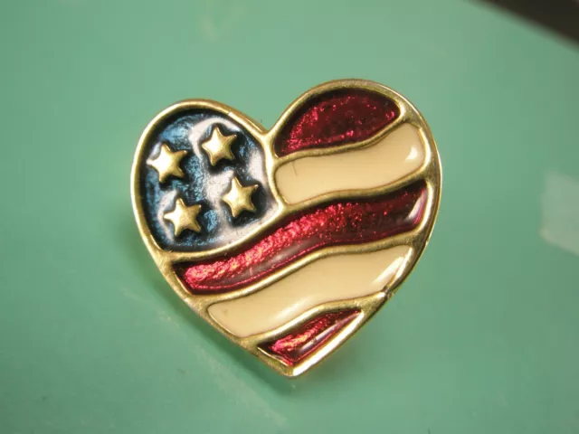 Heart Shaped American USA Flag Vintage Tie Bar Clip old glory