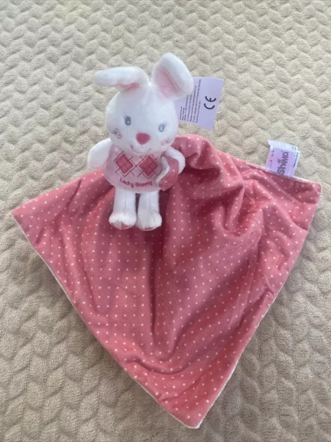 🇫🇷 Doudou Lapin Blanc Robe Lucky Berry Mouchoir Rose Blanc Shima 100 % Neuf