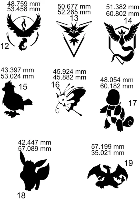 57 pokemon medium size x 3  each shown body art glitter  glass etching stencils 3