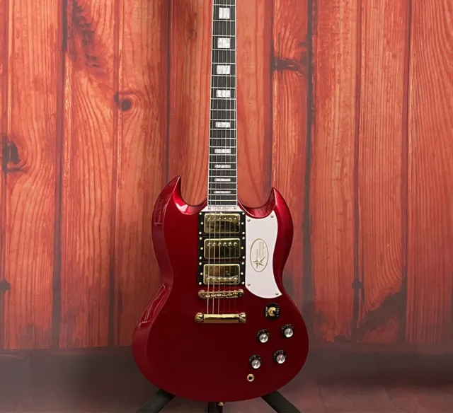 Factory Metallic Red Electric Guitar HHH Pickups Gold Part Fixed Bridge 6Strings