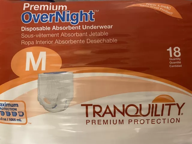 TRANQUILITY PREMIUM OVERNIGHT Disposable Absorbent Underwear Size M 18 ...