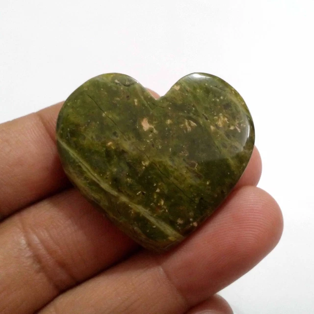 Eccellente cabochon a forma di cuore in diaspro Unakite 98,50 Crt Gemma...