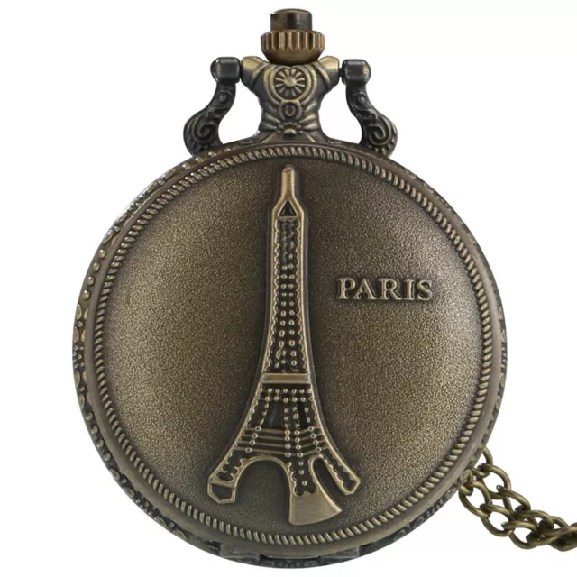 Steampunk Bronze Pocket Watch for Men 3D Paris Eiffel Tower with Neckalce Chain