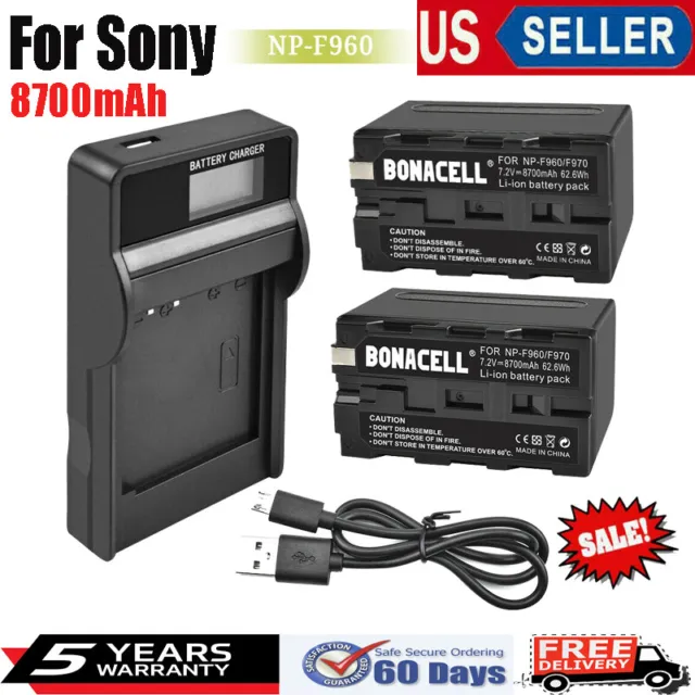 2 Pcs Replacement Battery & Charger for Sony NPF950 NP-F960 NP-F970 NP-F990 PRO