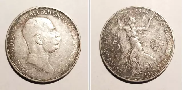 Österreich 5 Kronen 1908 Franz Joseph I. 1848-1916, 60. Regierungsjubiläum