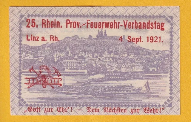 Linz am Rhein -Stadt- 25 Pf. Notgeldschein zum Feuerwehr-Verbandstag 4.09.1921