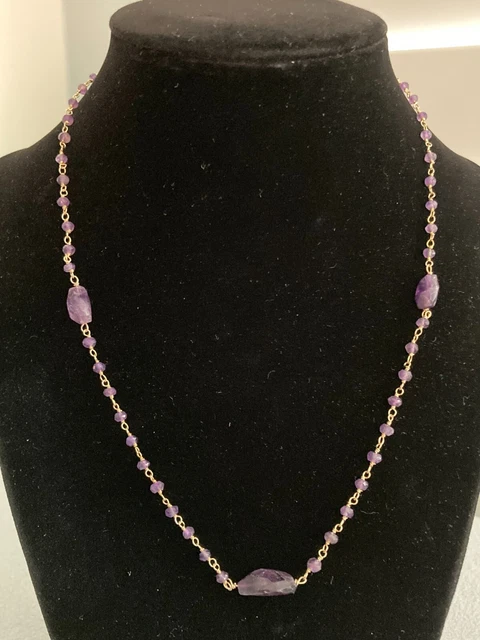 Amethyst 14K Yellow Gold over Sterling Silver 18" Rosary Style Necklace
