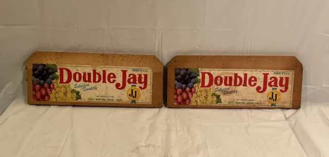 2 Vintage Wood Fruit Crate End w/Label Advertising "Double Jay" Arvin, Calif.
