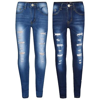 Kids Girls Skinny Jeans Ripped Stretchy Denim Pants Jeggings New Age 3-13 Years