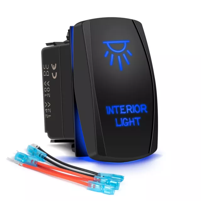 5Pin Rocker Switch LED interior light + stereo On-Off UTV Truck 20A 12V Blue 3