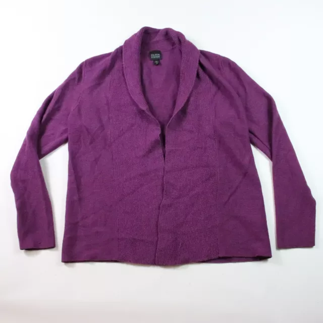 EILEEN FISHER Womens Medium Purple Cardigan Sweater 100% Merino Wool Size M