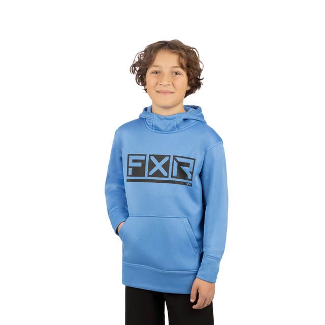FXR Youth Podium Tech Pullover Hoodie Tranquil Blue/Black Polyester Fleece DWR