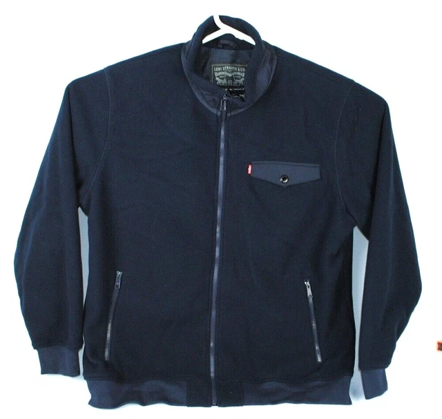 Levis Full Zip Polyester Fleece Jacket Coat Mens Size XXL Navy Blue
