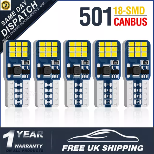 18-SMD 501 LED T10 Light Bulbs Car Van Canbus Xenon W5W 194 Wedge 168 Hid White