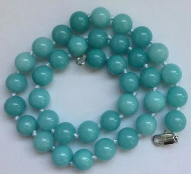 10mm Natural Blue Amazonite Gemstone Round Beads Necklace 18" AAA+