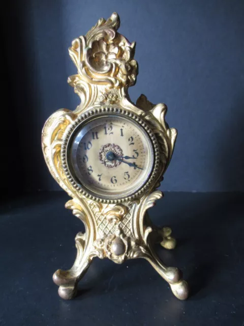 Antique Art Nouveau Mantel Table Shelf Clock gilded Bronze beveled crystal face