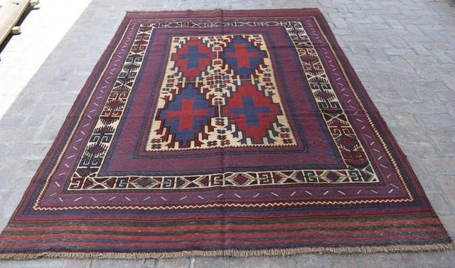 6'5 x 9'1 Handmade afghan tribal adraskan wool area kilim rug, 6x9 persian rug