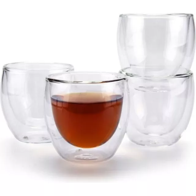 Coffret De 4 Tasse À Café-Expresso-Thé En Verre 80Ml Double Paroi Originale