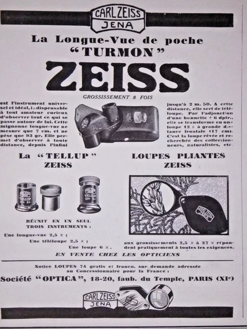 1931 Zeiss Turmon Tellup Pocket Long View Press Advertisement - Advertising