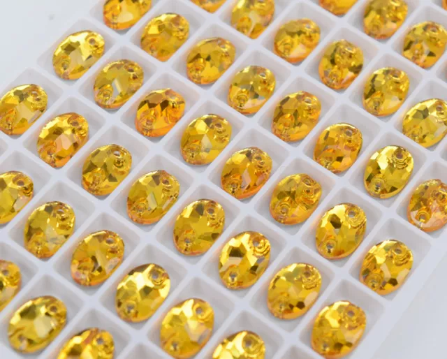 7x10mm Glass Oval Yellow Crystal Sew On Rhinestone Flatback Sewing Gems Stones