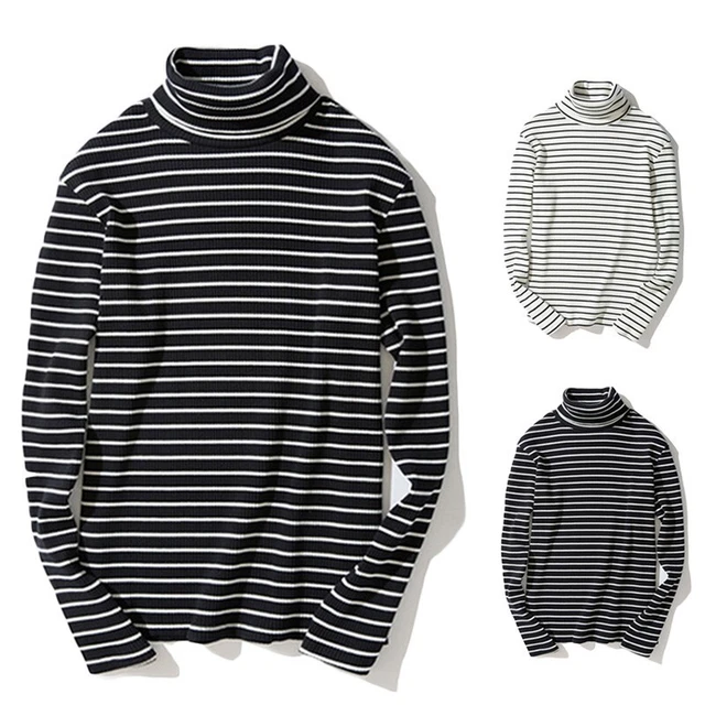 1 Top/Camicia Dolcevita Top a Righe Maniche Lunghe Maglione Cotone Blusa A