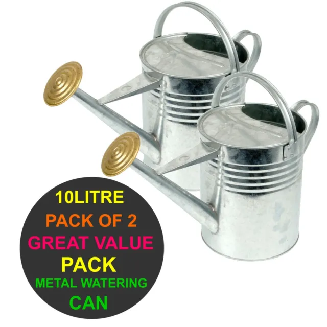 Galvanised Metal Watering Can Long Reach Steel Rose Garden Plant 10L Pack of 2