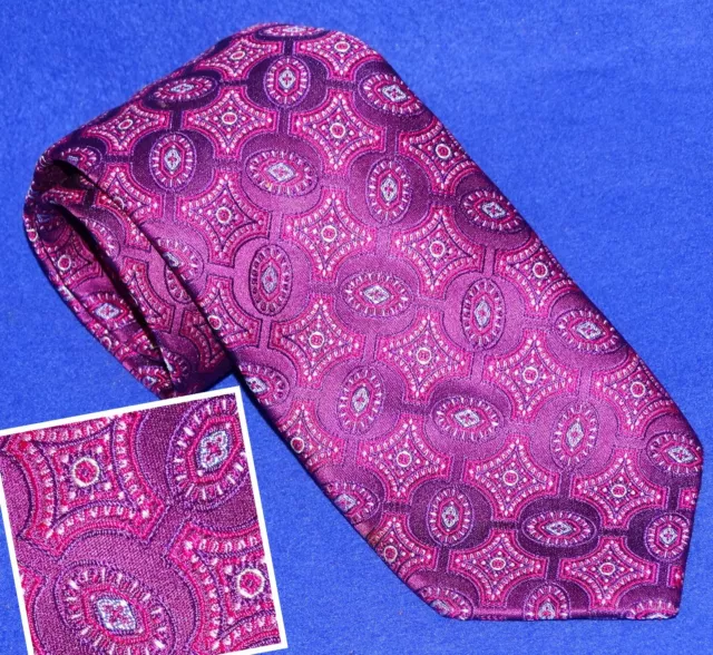 David Donahue Silk Neck Tie Bright Purple Blue Geometric Medallion Foulard