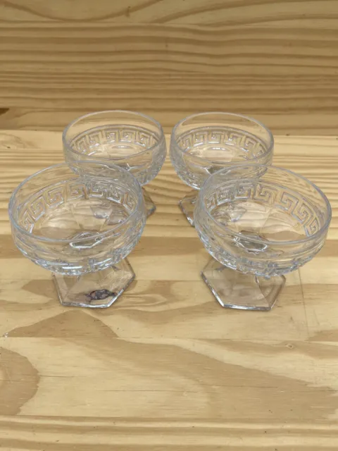 Heisey Glass  Greek Key Low Sherbet Glasses Set Of 4 3 Inch