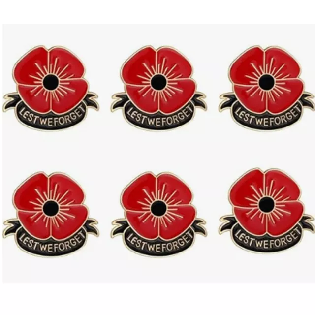 6pcs Remembrance Day Red POPPY Flower Enamelled Lapel BADGE Lest We Forget