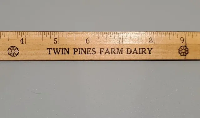 Vintage Advertising School Wood Ruler Twin Pines Farm Dairy Double Sided