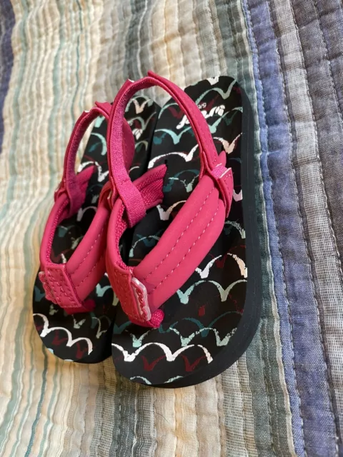 Reef Little Ahi Waves Deep Pink Black 5/6 NEW Girls Toddler Flip Flops Sandals