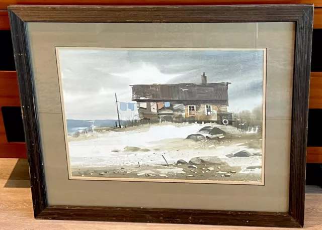 Fred Leach (1924-2006)  Original Watercolor Painting Seaside Cottage