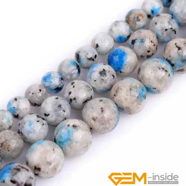 Natural Blue K2 Azurite Granite Stone Round Spacer Beads for Jewelry Making 15"