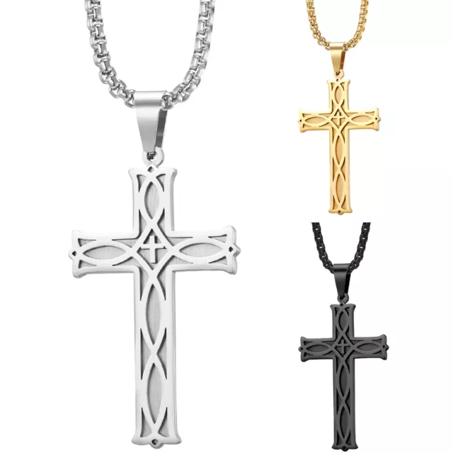 Men's Stainless Steel Celtic Knot Cross Pendant Necklace